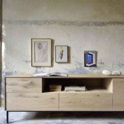 meuble tv whitebird en chene - 1 porte 1 porte abattante 2 tiroirs vernis ethnicraft