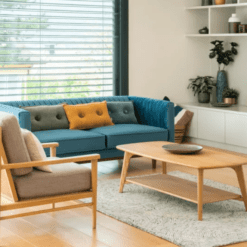 Photo d'ambiance, Table basse rectangle avec bord rond en chêne zago galerie alréenne auray 56