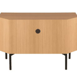 Meuble TV d'angle, avec un espace sans tiroir et deux tiroirs en dessous, pied en métal, en chêne, zago, galerie alréenne auray 56