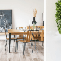 Table rectangulaire en chêne, pied en métal, zago, galerie alréenne auray 56