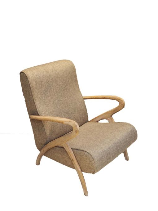 fauteuil chêne tissu taupe - Chehoma galerie alréenne auray 56