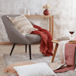 Fauteuil Hoto, gris foncé, laine bouclée, photo - Zago galerie alréenne auray 56