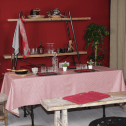 Photo d'ambiance de la nappe Eventails, bordeaux, motif : éventail, bordeaux