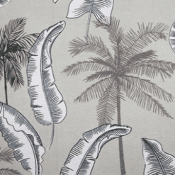 Visuel du motif de la nappe Jungle, Taupe : feuillage aux nuances blanches et palmiers noir et beige.